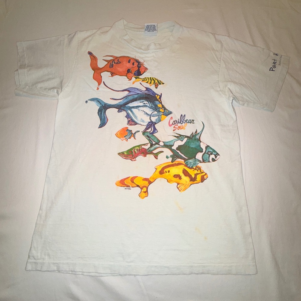 Jimmy Buffett Caribbean Soul T Shirt Mens Large White Good Fish Graphic USA Made